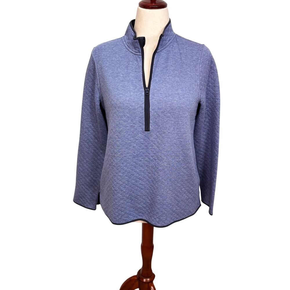 J. Jill Fit quilted blue half zip pullover sweatshirt mock neck zipper close S